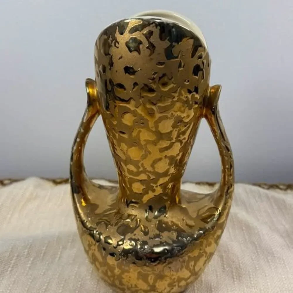 Vintage Gold Weeping Glaze Ceramic Double Handle Vase